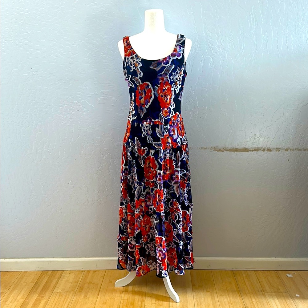 Floral Sleeveless Maxi Dress - Black and Red